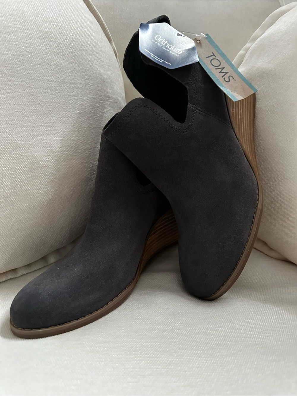 TOMS Black Suede Wedge Ankle Booties